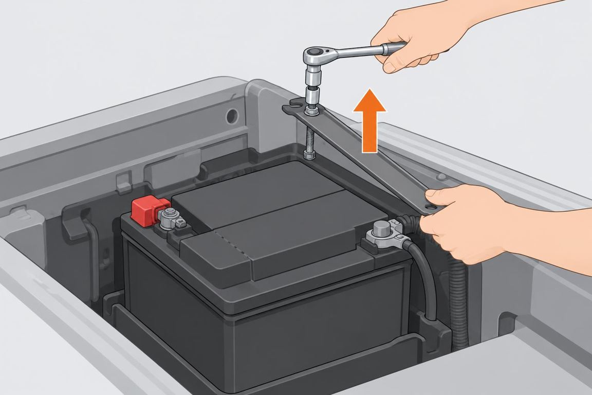 Disconnect positive and remove the hold-down