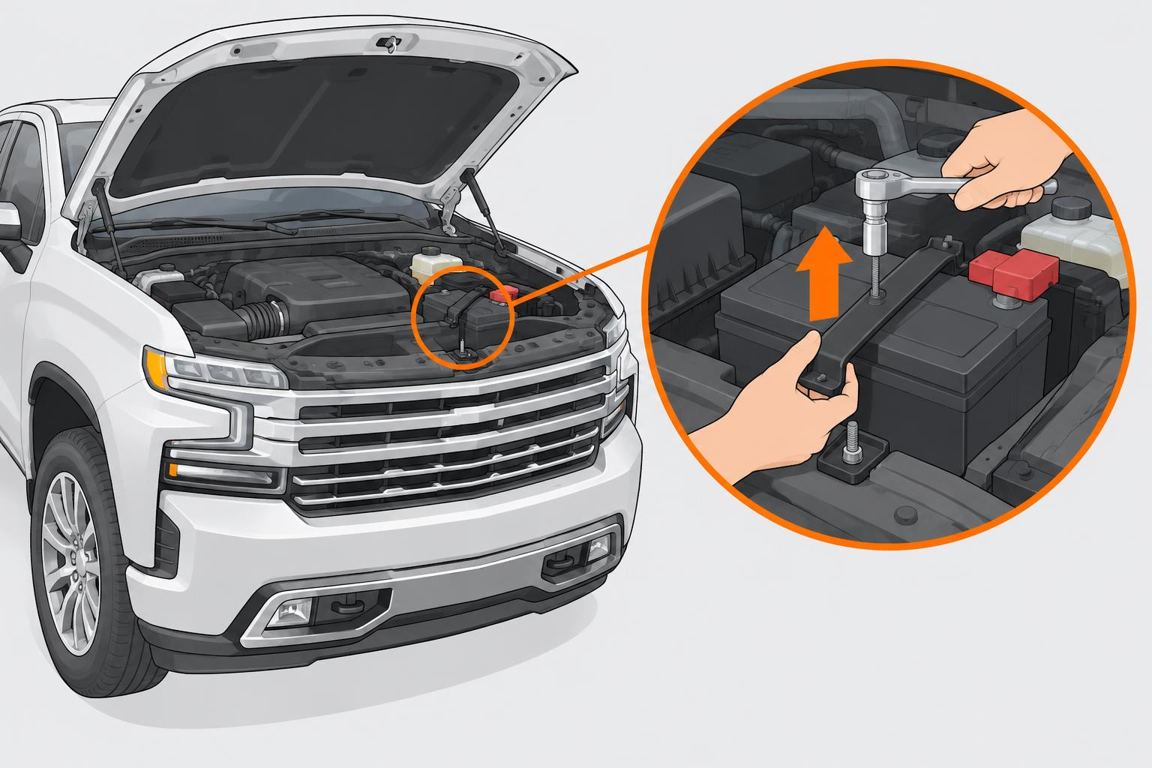 Disconnect positive and remove the hold-down